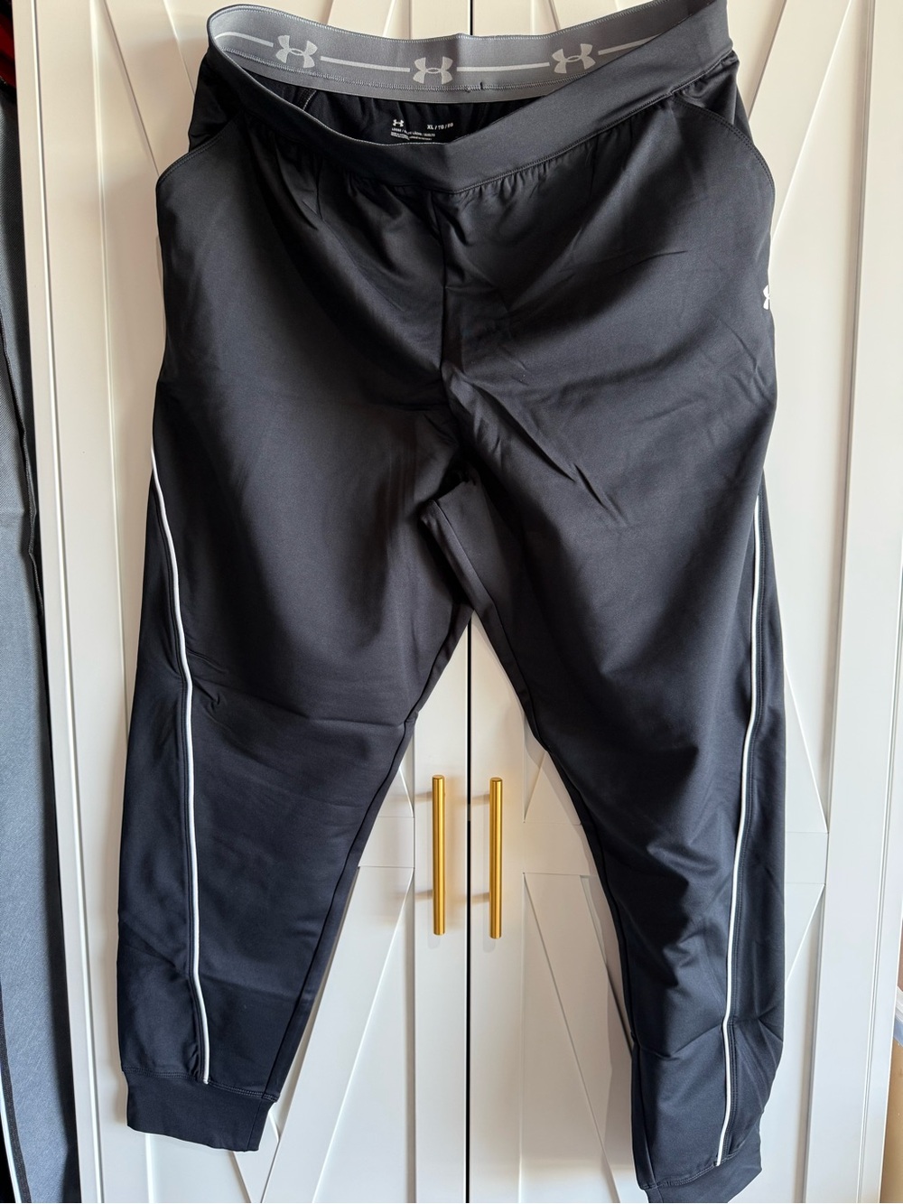 Under Armour Black Men's Jogger Sweatpants with White Piping